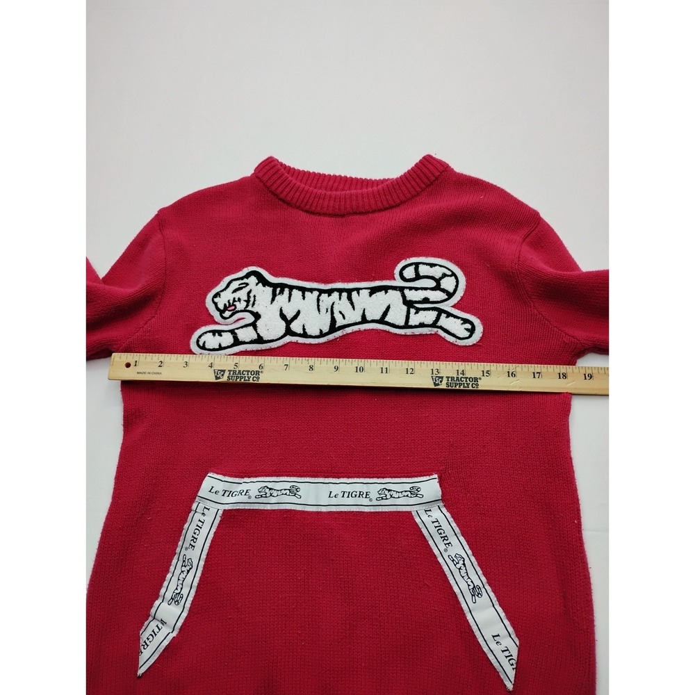 Le Tigre Red Sweater Kangaroo Pocket y2k Big White Tiger Logo Embroider M - Picture 7 of 13